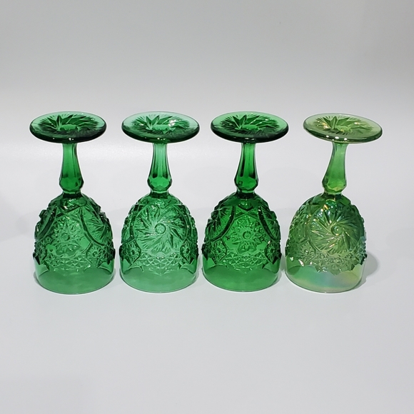 (4☘️) Vntg "Buzz Saw" Uranium 💚& Carnival Green Goblets Double Shot Degenhart - Picture 4 of 15